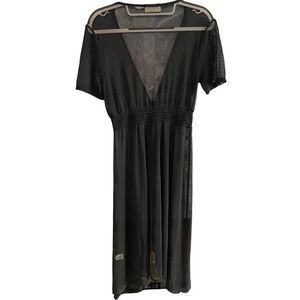 Smoke X Mirrors Anthropologie  Womens Black Deep V Neck mesh Midi Dress Size Lar